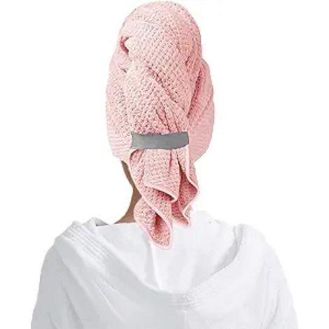 Toalla para el cabello ultrasuave y de secado rápido, adecuada para cabello largo, grueso y rizado (rosa, 1 toalla por paquete). (1/5)