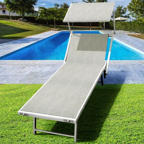 Lettino Spiaggia Prendisole Alluminio Brandina con Parasole LIDO Grigio Mare (1/3)