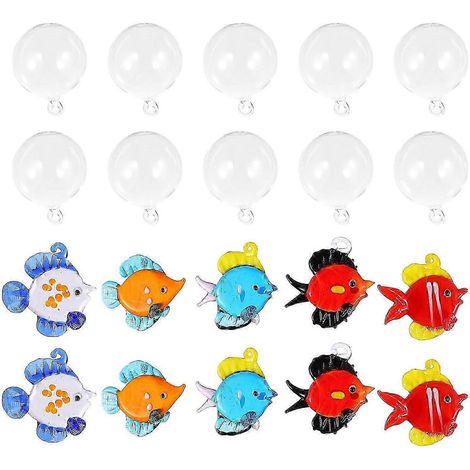 Figurines de poissons en verre, décorations d'aquarium colorées artisanales, lot de 10 pour aquarium, terrarium et jardin. (1/5)