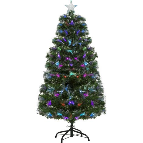 Albero di Natale 120cm con 130 Luci a LED e Fibre Ottiche Colorate, 130 Rami in PVC Ignifughi e Base in Metallo (1/5)