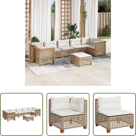 Gartensessel - 8-tlg. Garten-Sofagarnitur mit Kissen Beige Poly Rattan (1/5)