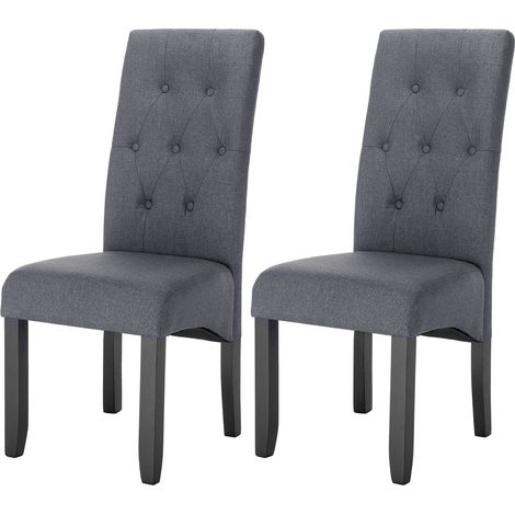 Lot de 2 Chaises de Salle à Manger WOLTU, Chaises de Cuisine rembourrée en Lin, Pieds en Bois Massif, Gris Foncé (1/5)