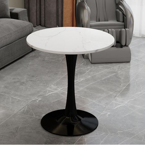 Table ronde en marbre artificiel noir et blanc, diamètre 70,1 cm, design moderne (1/5)
