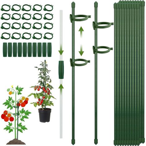 CNMTCCO 20er-Pack Premium-Pflanzenstützen – Stabile Stütze für Tomaten und Orchideen mit 20 Stützen, Karabinerhaken und Schutzkappen – Pflanzenstütze (1/5)