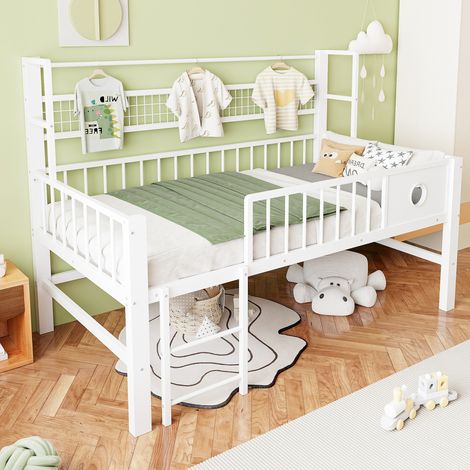 MEUBLIV niedriges Hochbett 90x200 cm weiß – Stauraum, Kleiderstange, ohne Matratze (1/5)