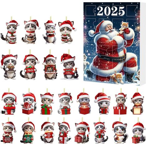 Calendario de cuenta regresiva navideña para gatos, caja misteriosa de cuenta regresiva navideña, adorno de gatito acrílico 2D, modelo F