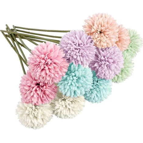 12 pièces boules de chrysanthèmes artificiels,29cm bouquet d’hortensias artificiels, fleurs de chrysanthèmes en soie,Multicolore (1/5)