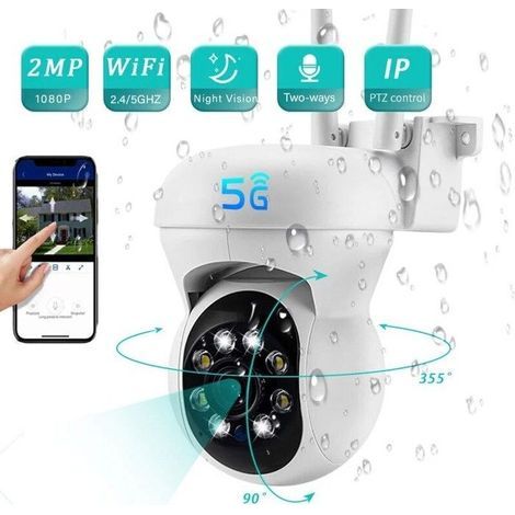 Telecamera di sorveglianza IP per esterni WiFi 2.4 + 5G, HD 1080P PTZ, 2 MP, zoom digitale 4x, rilevamento persone, visione notturna a colori. (1/5)