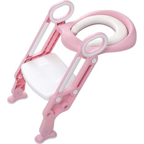 Riduttore Water WC Per Bambini Con Cuscino Plastica Scala Scaletta Pieghevole E Pedana Antiscivolo Altezza Regolabile Sedile Per Vaso Vasino Per Bimbi da 1 a 8 Anni Design Portree (Rosa) (1/5)