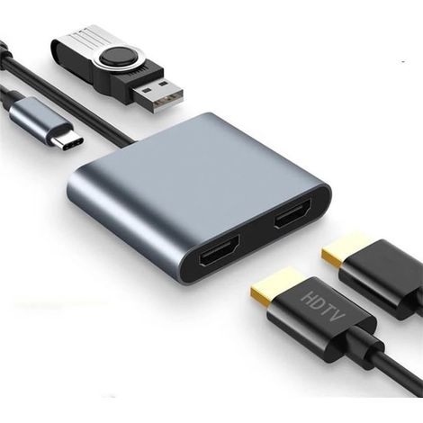 Adattatore da USB-C a doppia HDMI - Hub USB-C a 60Hz, adattatore multiporta con PD da 100W - Supporta splitter da C a 2 HD e display esteso (1/5)
