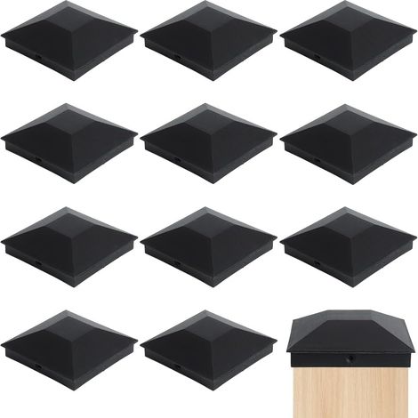 12 Pcs Capuchon Carré Noir en PP pour Colonne de Garde Corps, 102x102x33mm Embouts de Poteau Pyramidaux pour Poteaux de Clôture Terrasse Boîte aux Lettres et Patio Protection Extérieure (1/5)