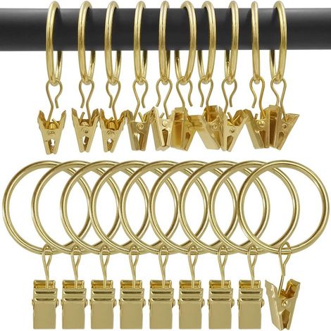 30 Stück Vorhangringe mit Clip, Metall-Vorhanghaken, Gardinenstangenring für Dusch- und Fenstervorhänge (Gold), 3,2 cm
