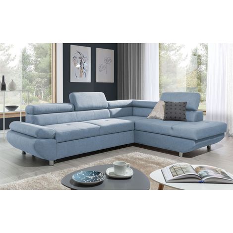 Ecksofa Sofa PANOS Stoff Esito Sky mit Schlaffunktion Ottomane Rechts (1/4)