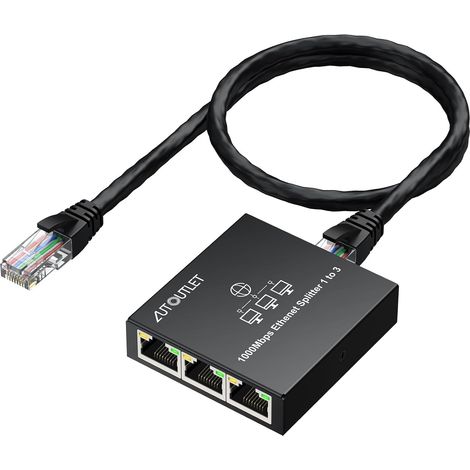 Répartiteur Ethernet, 1 000 Mbps Haute Vitesse RJ45 Gigabit Internet Splitter, répartiteur de câble Ethernet Plug and Play, câble USB de 1 m, répartiteur réseau (1 in 3 Out) (1/5)