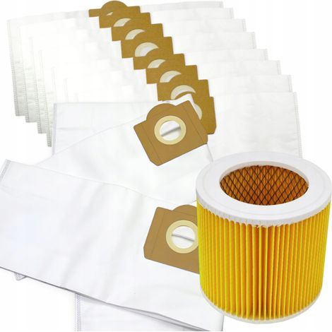 LOT DE 10 SACS POUR ASPIRATEUR KARCHER PLUS KWD WD3 WD2 + FILTRE