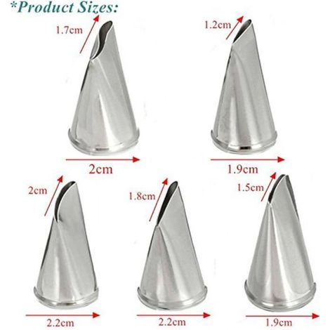 Douille À Glacer Pétales De Rose - Acier Inoxydable - Pour Décoration De Gâteaux Et Pâtisseries - Lot De 5 Pièces (1/5)