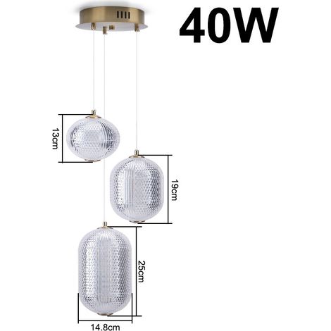 Suspension Luminaire 3 lampes,Lampe suspendue Éclairage moderne Chandelier globe réglable (1/5)