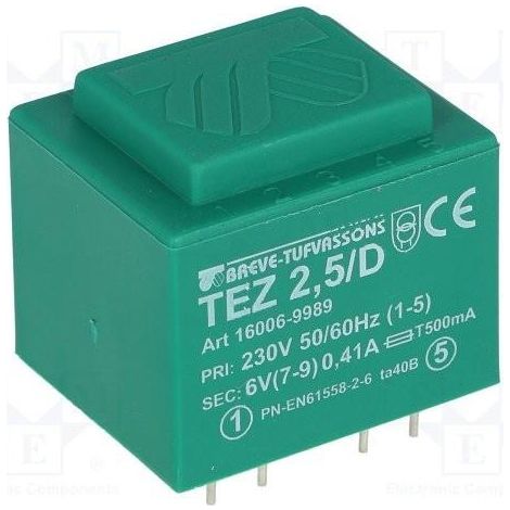 Transformateur Encapsulé 6v 2,5va Entrée 230v Tez2.5/d/6v