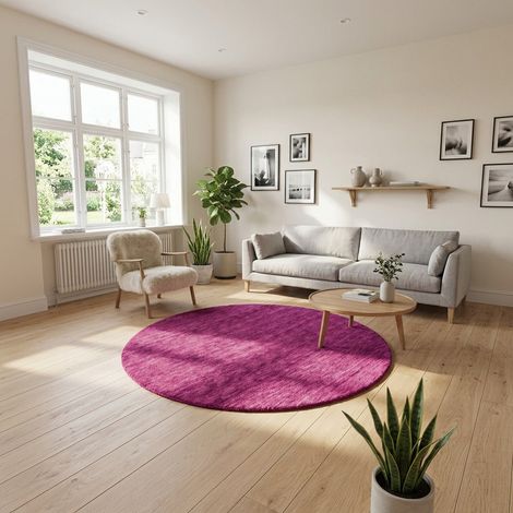 Tapis Gabbeh tissé Tapis Uni - Tapis en laine - 200x200cm, Round - 100% Laine vierge - Tissé main - Violet clair