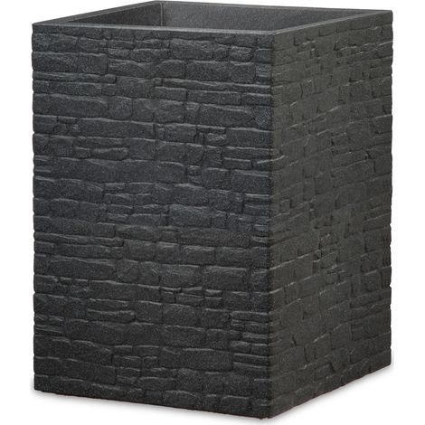 Scheurich Muretto High 54, vase/pot à fleurs/jardinière, carré, coloris: Stony Black, fabriqué avec du plastique recyclé, pour l’extérieur