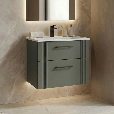 Meuble vasque suspendu 65 cm vert mat 2 tiroirs ONDIA (1/4)