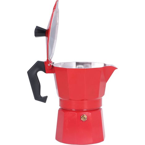 Cafetière italienne Moka 150 ml (3 tasses) en aluminium, rouge, 3 tasses. (1/5)