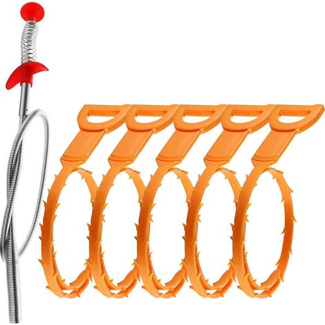 Outil de nettoyage de canalisation d'évier de 50 cm (20 pouces), ensemble de 6 déboucheurs de canalisations avec cheveux (1/5)