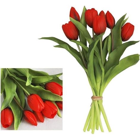 7 bouquets de tulipes artificielles, en polyuréthane, adaptés comme accessoires de photographie ou pour la décoration intérieure, 33 cm de long. (1/5)