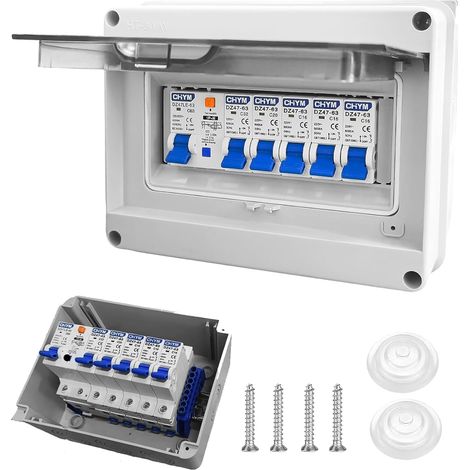 Boîte Coffret Electrique Etanche, boitier electrique avec tableau electrique pour garages, bureau, Disjoncteurs électriques 63A, IP65 interrupteur de séparation AC 3 x 16 A+20 A+32 A (1/5)