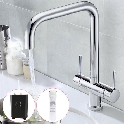 3 in 1 Instant Boiling Water Hot Cold Water Twin Lever Kitchen Tap Filter & Tank (1/4)