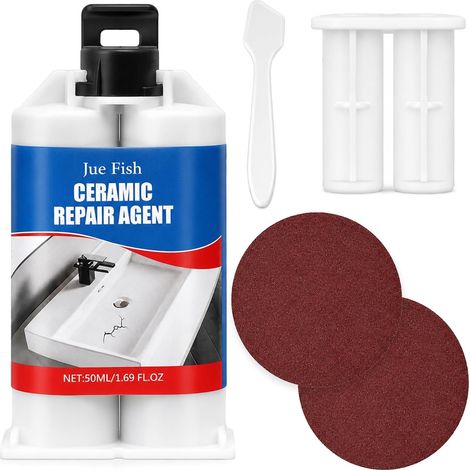 Kit De Réparation Céramique 50ml Blanc, Colle De Réparation Carrelage Pour Murs De Salon, Cuisine Et Salle De Bain, Pour Lavabo Et Baignoire, Réparation Des Fissures Sur Carrelage Et Céramique (1/5)
