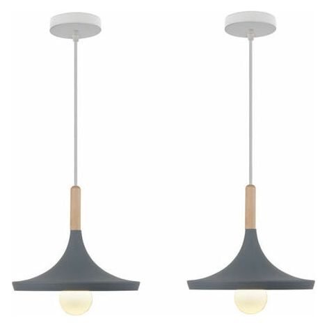 Lustre Suspension - Métal Gris - Réglable en Hauteur - Design Industriel Moderne - Pour Salon Cuisine Bureau Chambre - 2 Pièces