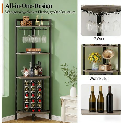Casier à vin d'angle autoportant 4 niveaux, étagère de rangement pour bouteilles, meuble de cave en coin, support à vin mural et sol, rangement pratique (1/5)