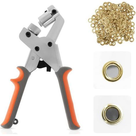 Kit d'outils œillets, presse à œillets, pince à œillets, ens manuel 300 œillets dorés de 10,5 mm, œillets metal ports ceintures (1/4)
