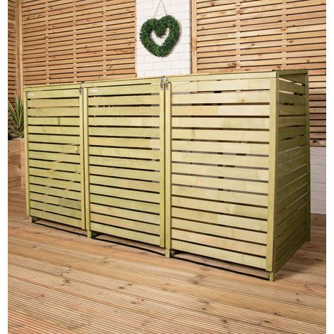 1.99m x 1.22m Large Wooden Outdoor Garden Triple Wheelie Bin Store Storage for 3 Bins (1/5)