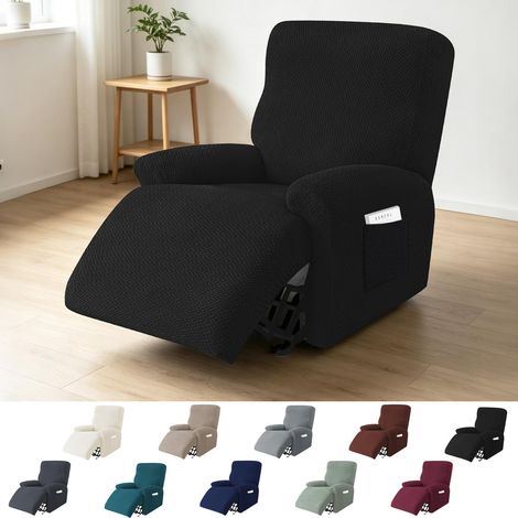 Housse Fauteuil Relax 1 Place, 4 Pièces Housses de Fauteuils Extensible, Housse pour Fauteuil Relax Électrique, Protège Fauteuil avec Protège-Accoudoirs et Poches (Noir) (1/5)
