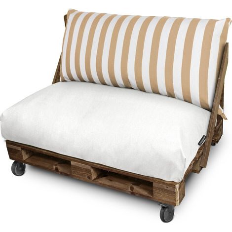 Cojín para Palets Toldotex Blanco-Beige Set: Asiento 120x80x20 (Blanco-liso)+Respaldo 120x45x25 (rayado) Blanco-Beige (1/5)