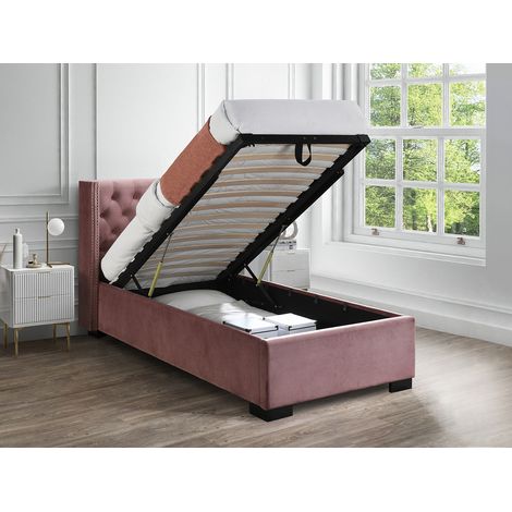 Lit coffre 90 x 200 cm avec tête de lit capitonnée - Velours - Rose - MASSIMO (1/3)