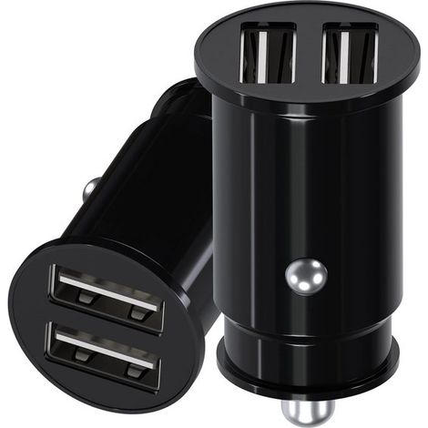 Paquete de 2 mini cargadores USB duales para coche,color negro,adaptador USB universal de 2 puertos para smartphone (1/3)