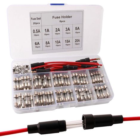 150pcs 5x20mm Car Glass Tube Fuse with 20pcs Fuse Holder and 5pcs Screw Type Holder Inline (1/5)