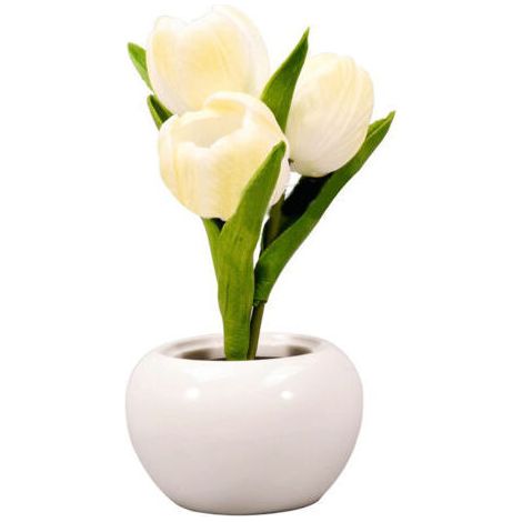 Lampe de Table Fleur de Tulipe, Veilleuse de Tulipe de Lumière Douce Exquise pour les Cafés (Blanc)