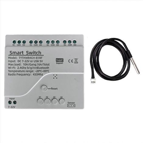 Interrupteur intelligent Tuya WiFi à 4 canaux avec capteur de température et d'humidité, contact sec passif pour A (1/5)