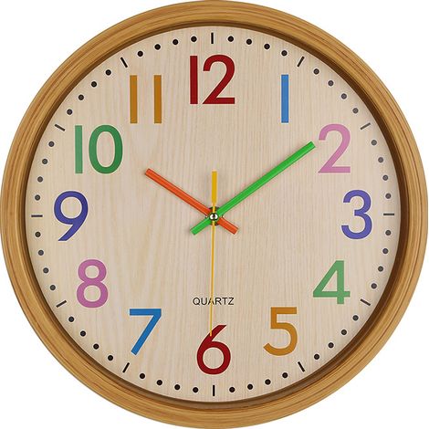 GROOFOO Horloge Murale, 12 Pouces/30 Cm Horloge Murale pour Enfants avec Mouvement Silencieux Et Chiffres Colorés, Facile à Lire, pour Le Bureau à Domicile, Le Salon et la Chambre à Coucher (1/5)