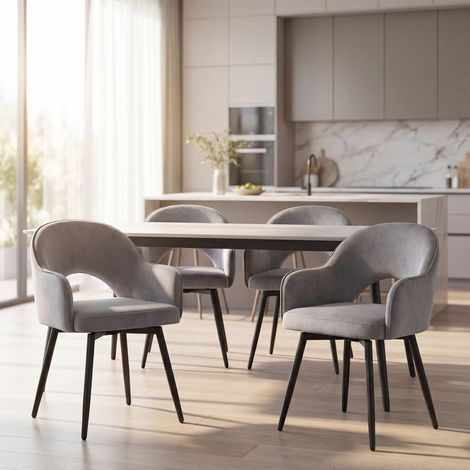 Wahson Set di 4 da Pranzo in Velluto Girevole, Schienale Sedia moderna Design con Gambe in metallo per Sala da Pranzo/Soggiorno, Grigio
