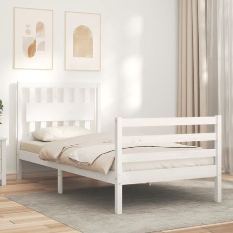 Bed Frame without Mattress White Single Solid Wood vidaXL (1/4)