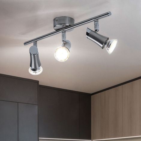 Plafonnier spot barre plafonnier avec spots orientables 3 feux spot plafond, métal chrome nickel mat, 3x GU10 LED blanc chaud, LxH 39x11,5cm, salon (1/5)