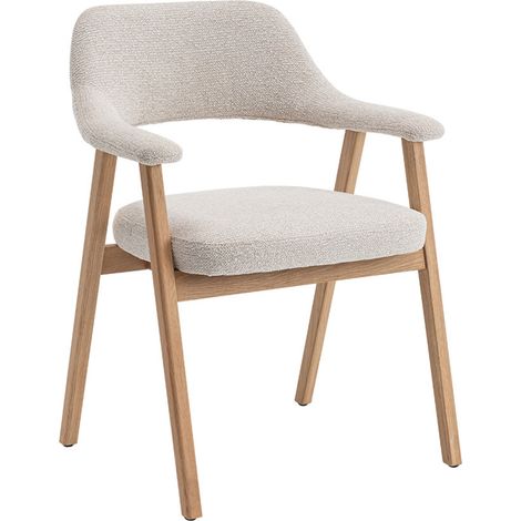 CORALIE - Chaise de repas en tissu beige pieds chĂŞne massif clair