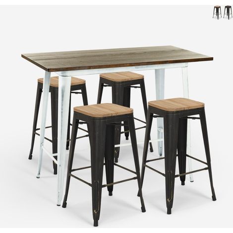 conjunto mesa alta blanca 120x60 4 taburetes de bar vintage swanton - Natural (1/5)