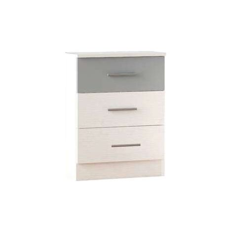 Mesita de noche con 3 cajones acabado blanco-plata, 66cm(alto) 46cm(ancho) 33cm(fondo) (1/2)