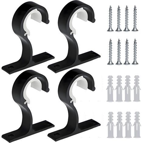 Supporti per tende regolabili, 4 supporti per bastoni da tenda da 25 a 28 mm, ganci per drappeggi con viti e tasselli da muro, supporto per asta sospesa in lega di alluminio (nero) (1/5)